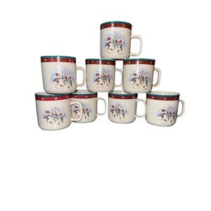 Royal Seasons Stoneware Snowman Print Coffee Mugs Dishwasher & Microwav